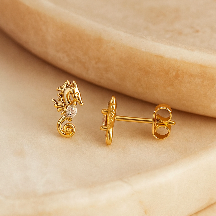 Pendientes Mini Caballito de Mar Oro