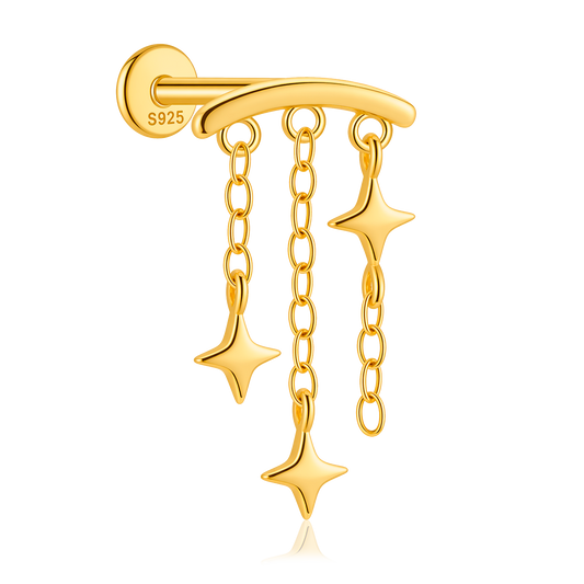 Pendiente Triple Cadenita Star Oro