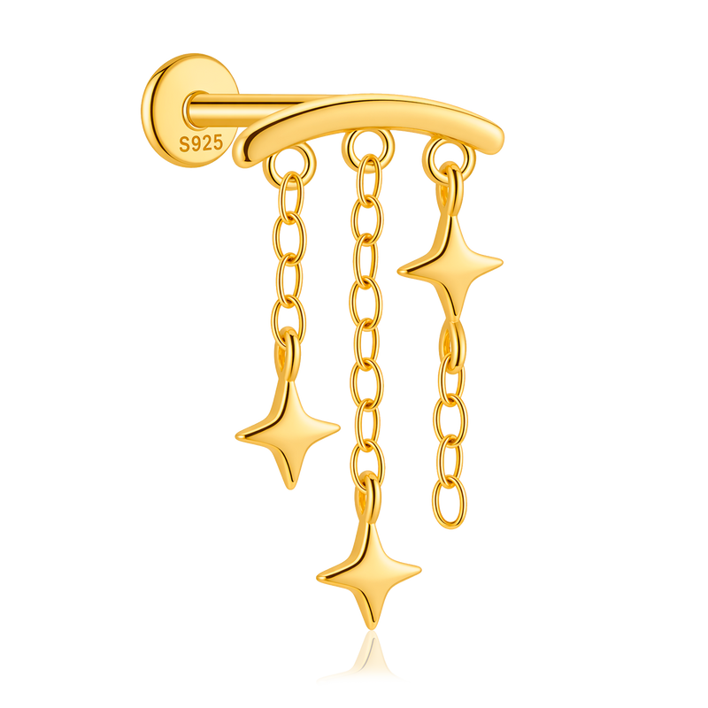 Pendiente Triple Cadenita Star Oro