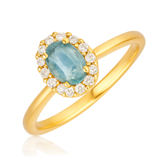 Anillo Oval Celeste Oro
