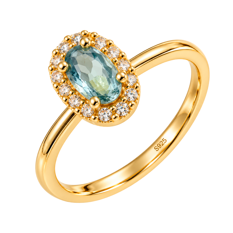 Anello Ovale Celeste Oro
