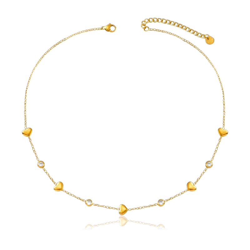 Choker Corazones y Circonitas Oro