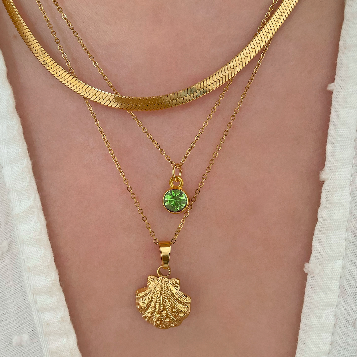 Collar Light Green Dot Oro