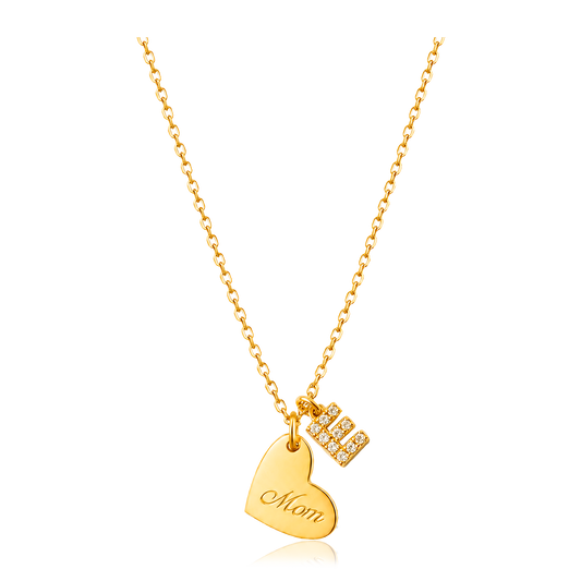 Collar Heart Mom Shiny Inicial Oro