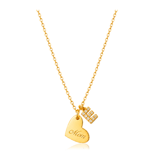 Collar Heart Mom Shiny Inicial Oro