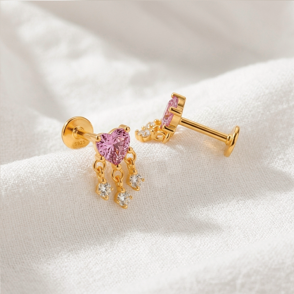 Pendiente Lila Heart Drop Oro