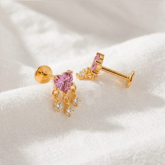 Pendiente Lila Heart Drop Oro