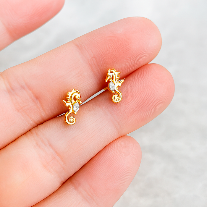 Pendientes Mini Caballito de Mar Oro