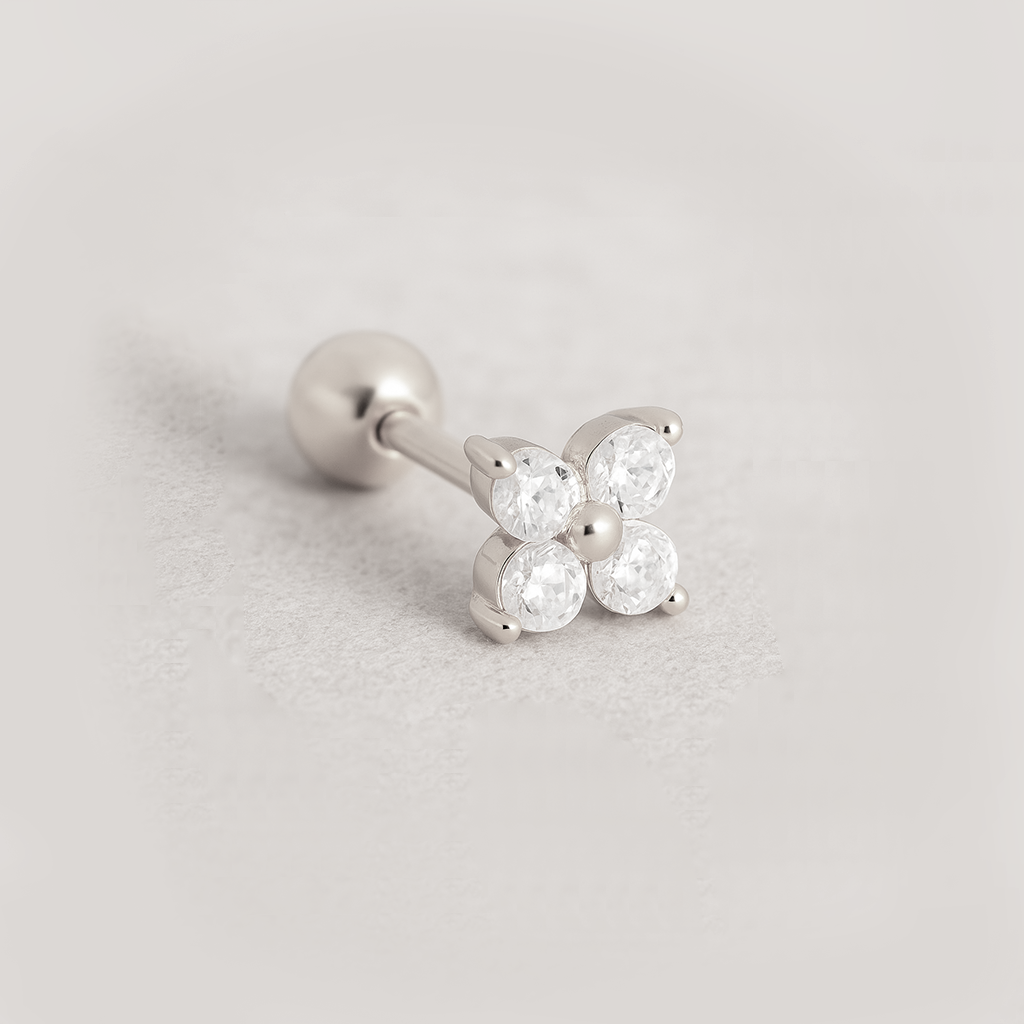 Mini Flower White Silver Earring
