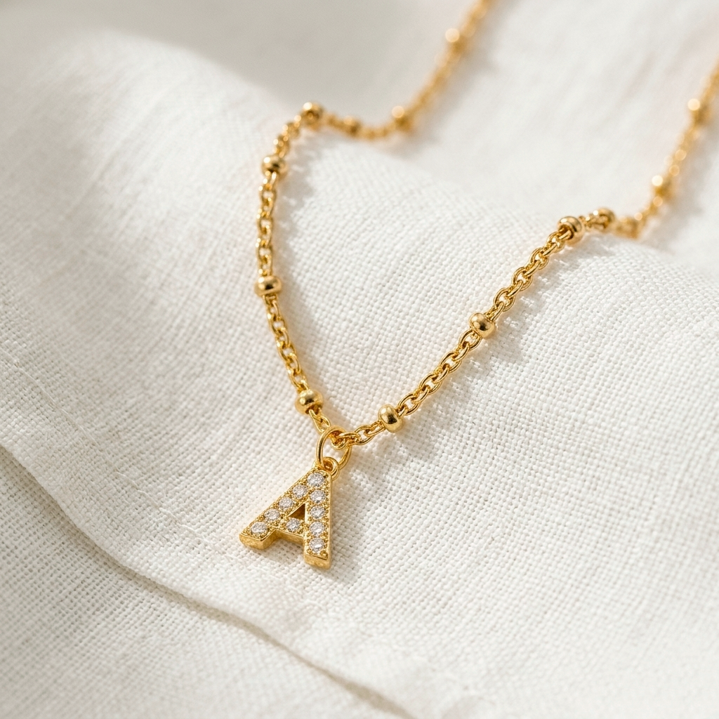 Collar Shiny Inicial Bolitas Oro