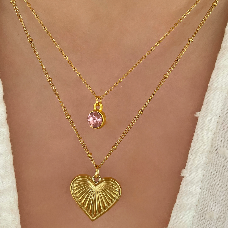 Collana Rosa Chiaro a Pois Oro
