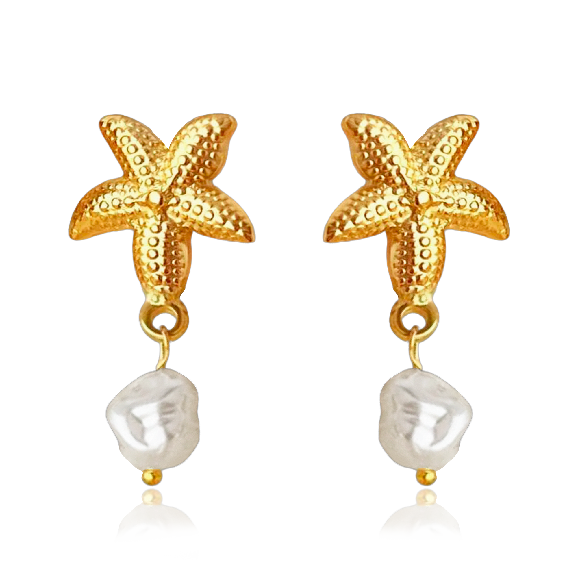 Pendientes Estrella de Mar y Perla Oro