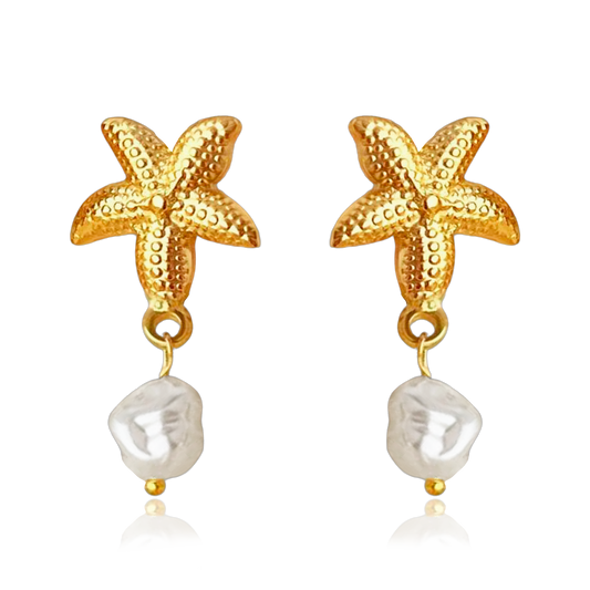 Pendientes Estrella de Mar y Perla Oro