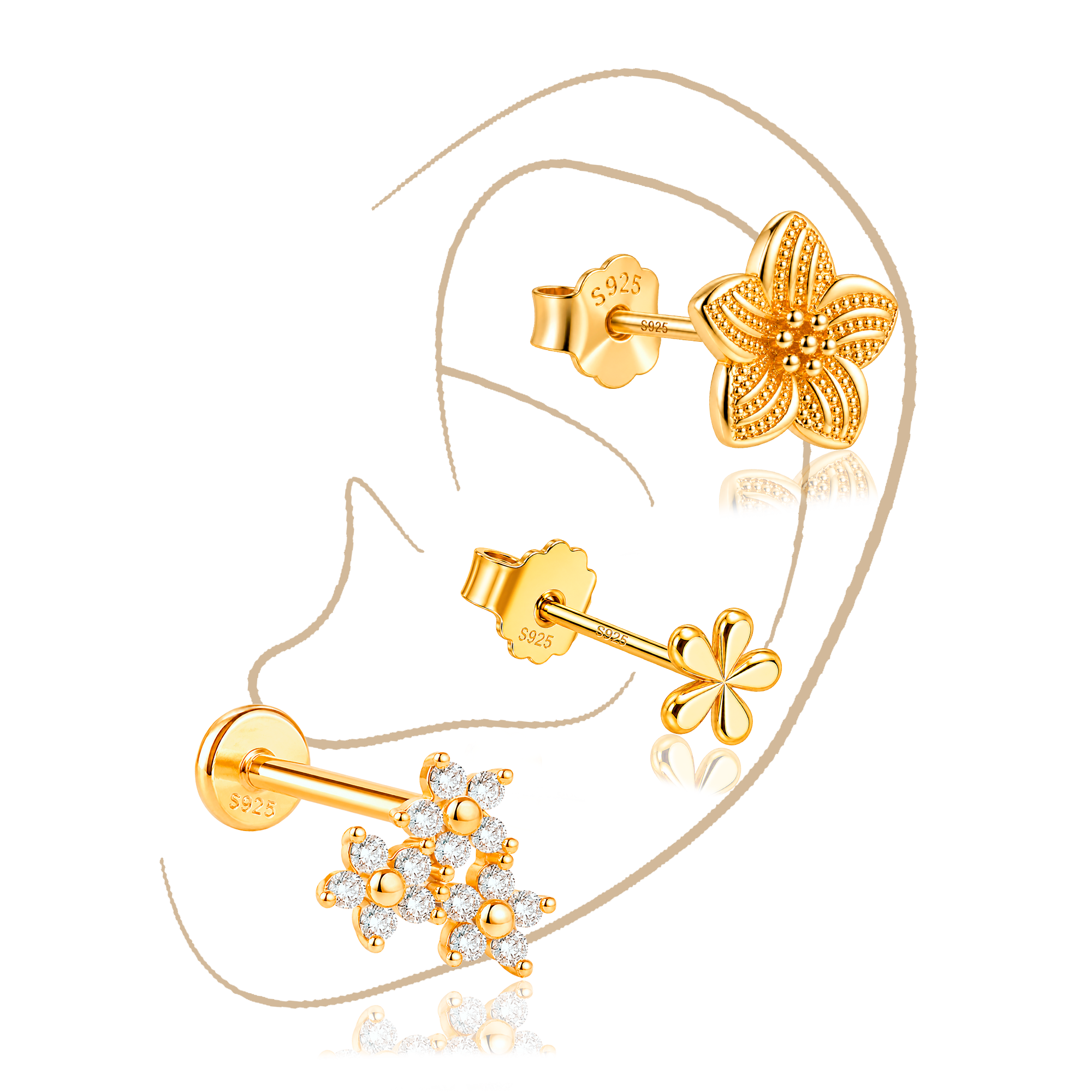 Set Bloom Oro · Plata de ley bañada en oro 18k