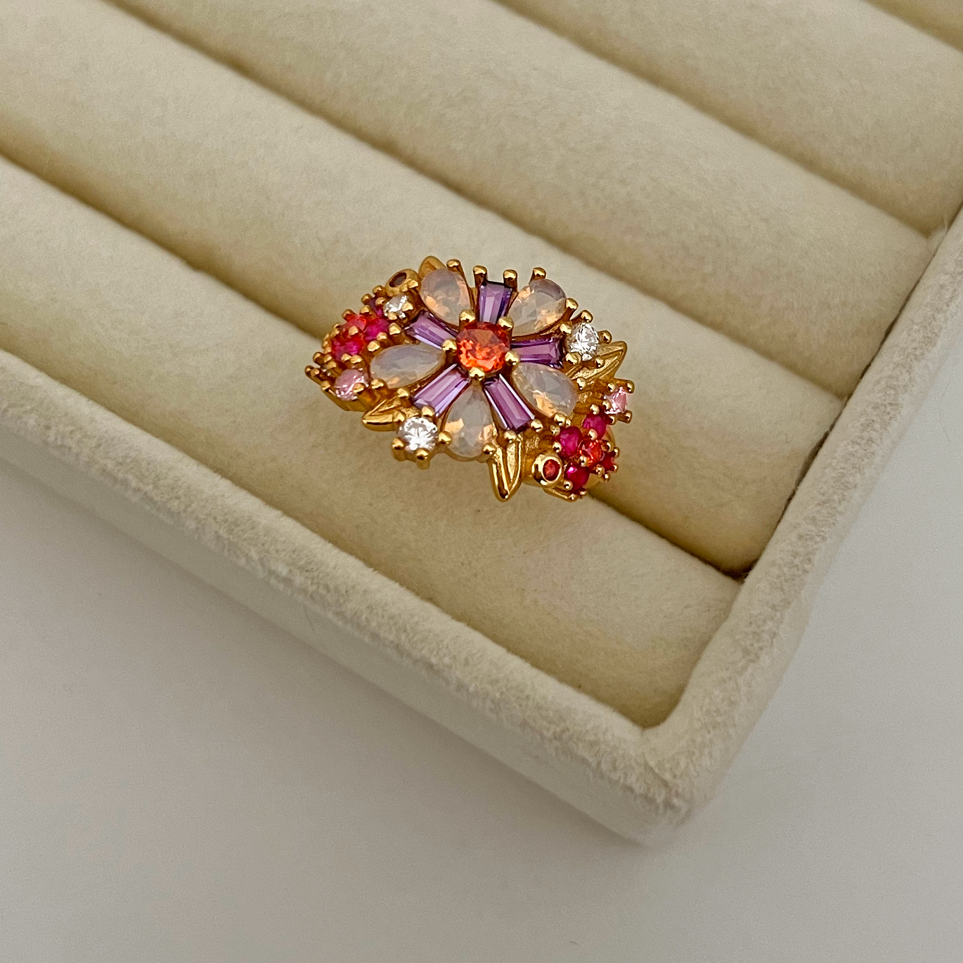 Anillo Flores de Colores Oro