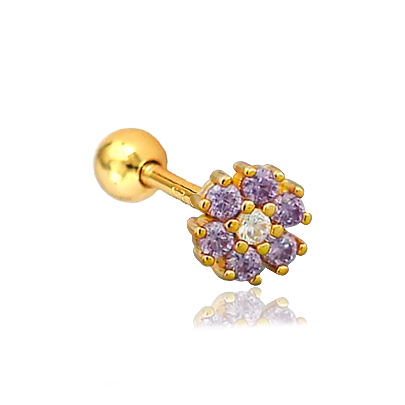 Pendiente Flor Anémona Lila Oro