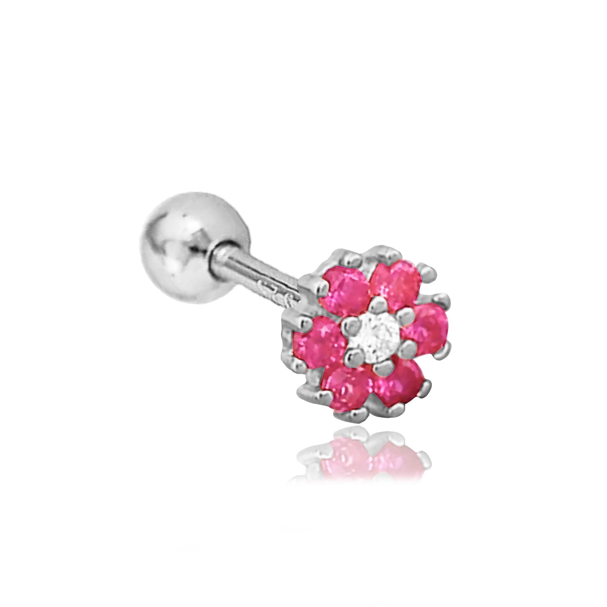 Pendiente Flor Anémona Rosa Plata