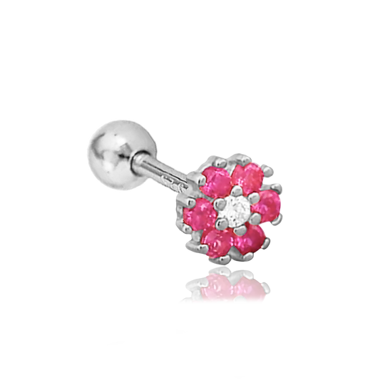 Pendiente Flor Anémona Rosa Plata