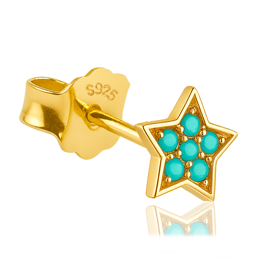 Pendiente Estrella Aguamarina Oro
