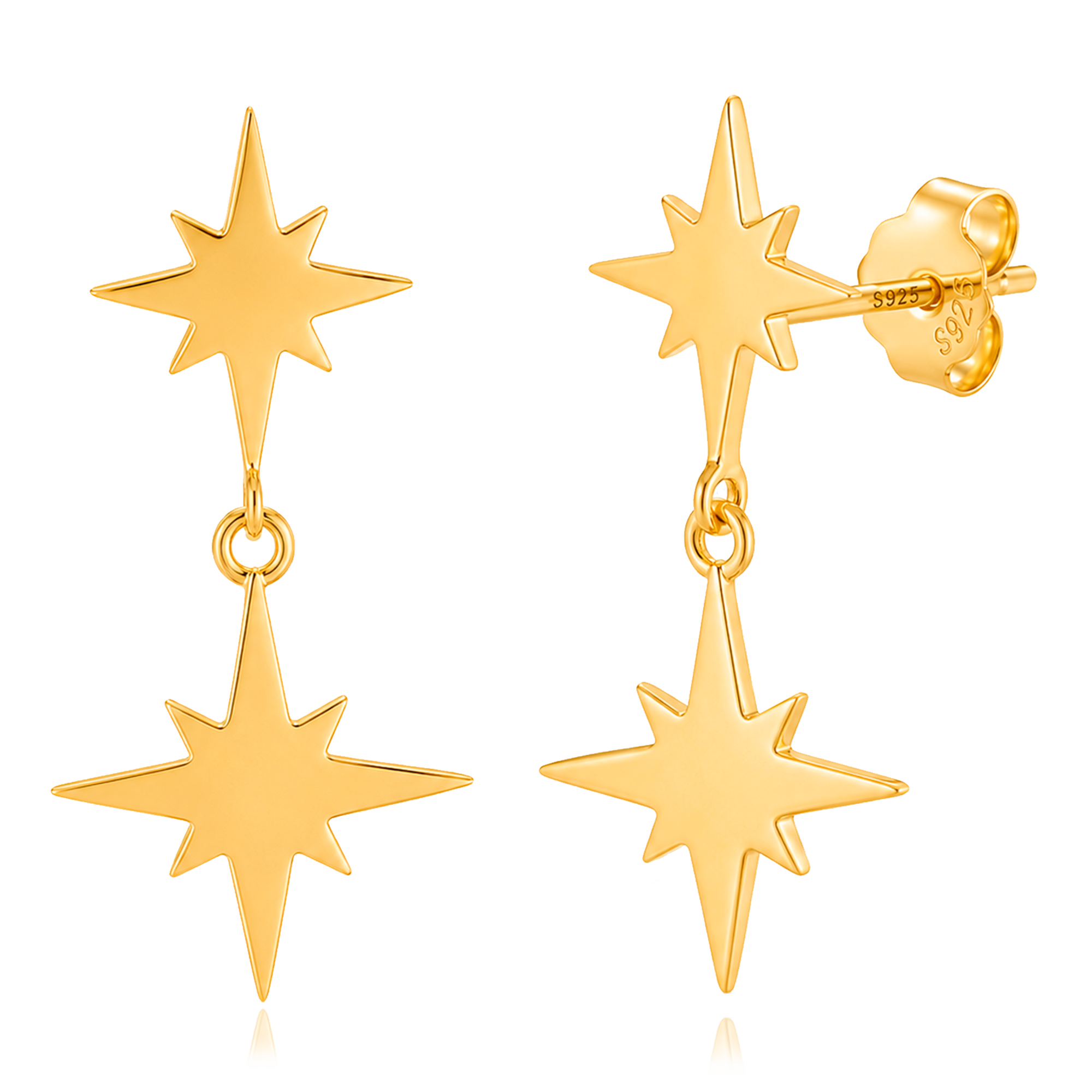 Orecchini doppia stella in oro