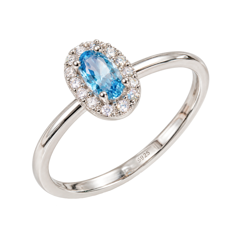 Anello Mini Ovale Celeste Argento