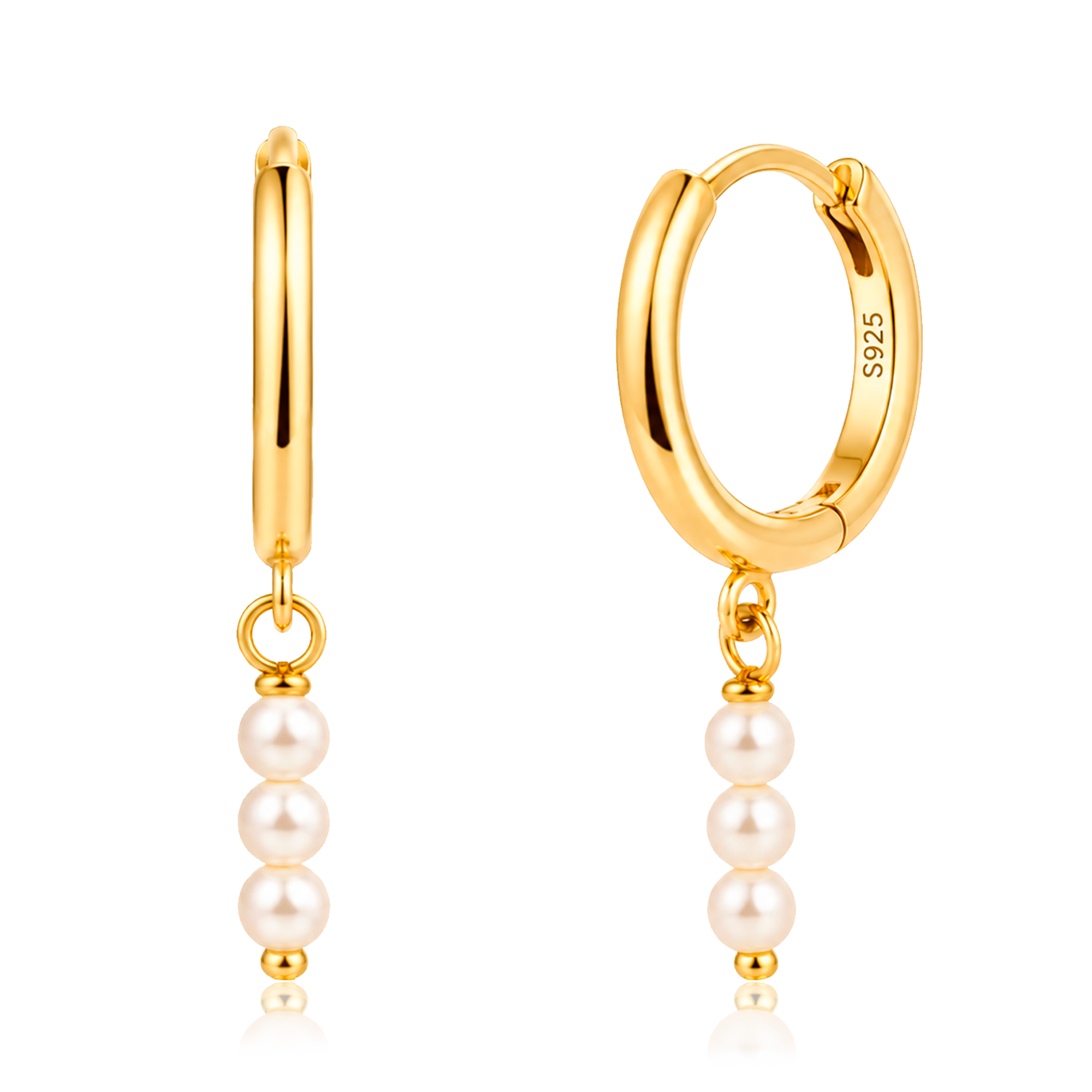 Orecchini a Cerchio Tripla Perla Oro