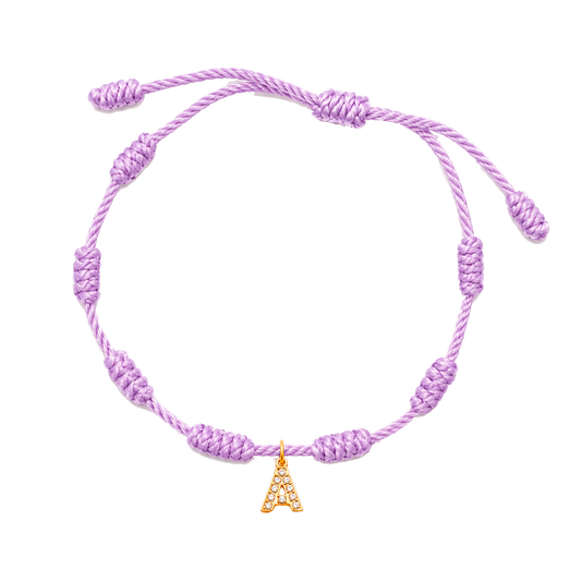 Pulsera 7 Nudos Lila Inicial Brillante