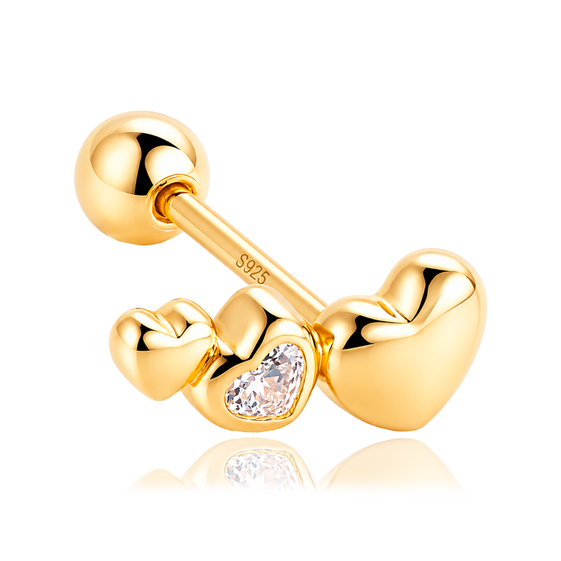 Pendiente Mini Corazones Oro
