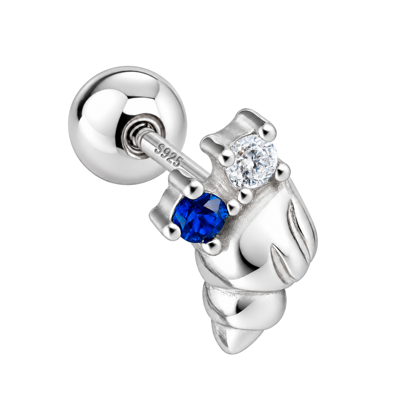 Pendiente Caracola de Mar Azul Plata