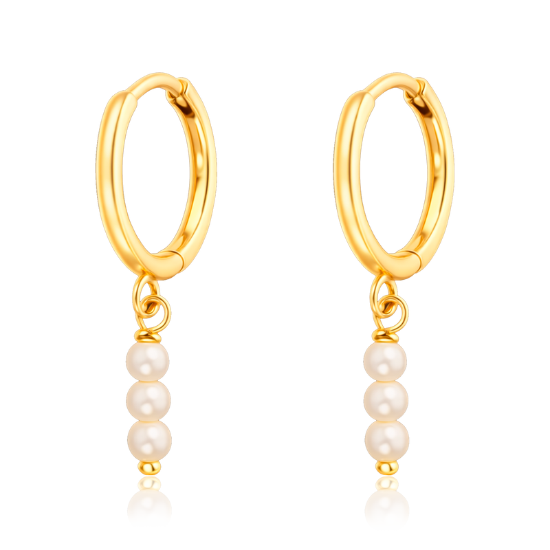 Orecchini a Cerchio Tripla Perla Oro