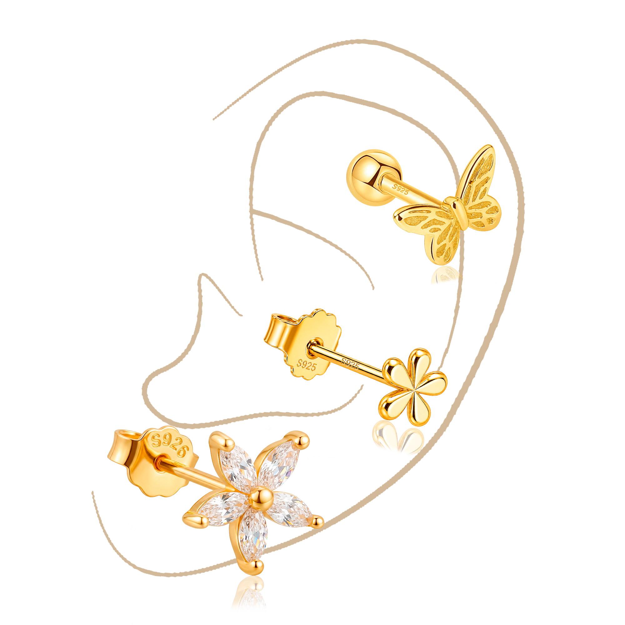 Set Petals Oro · Plata de ley bañada en oro 18k