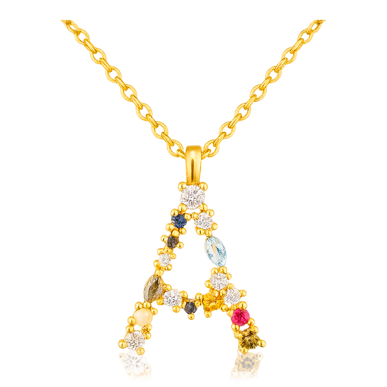 Gold Initial Colorful Necklace 
