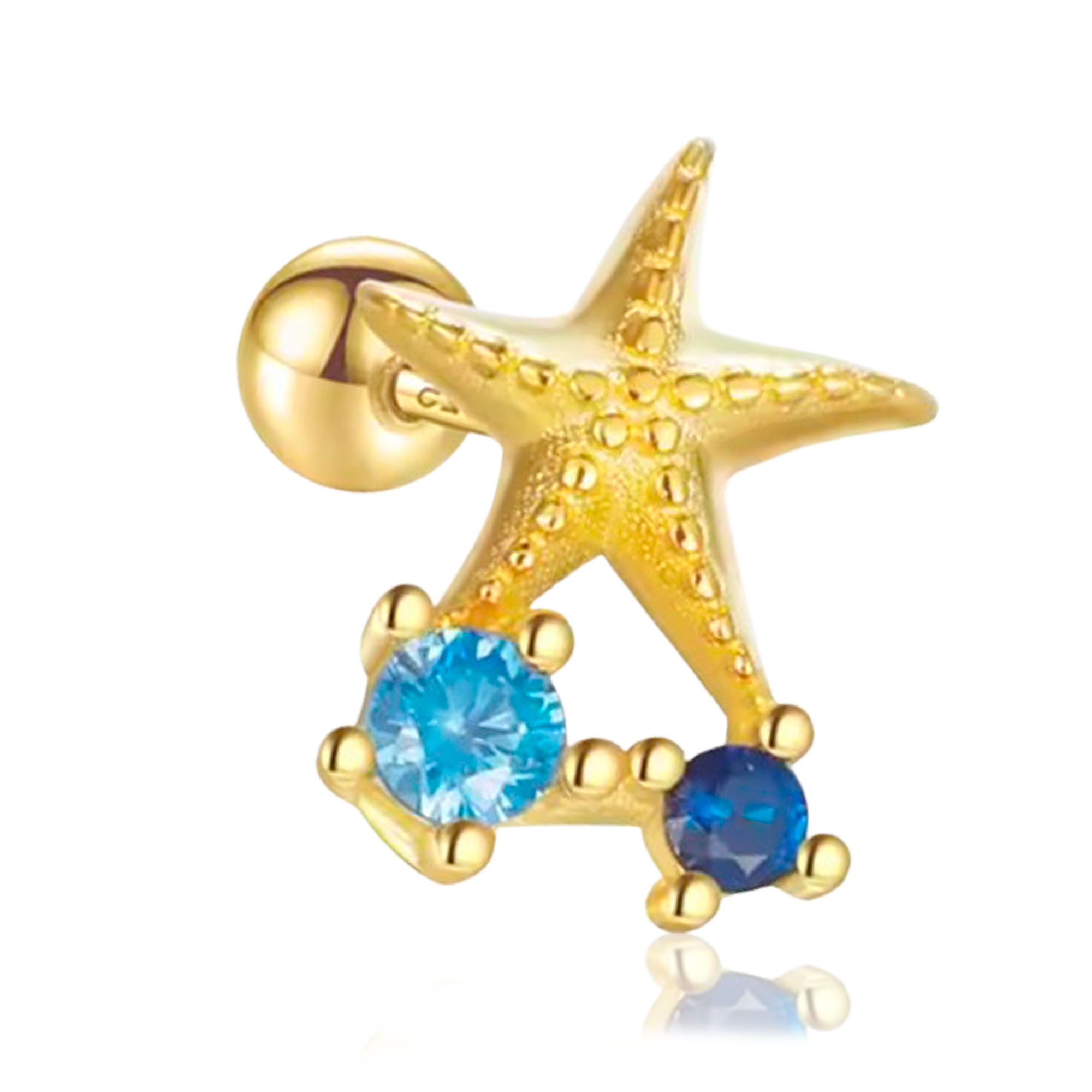 Pendiente Estrella de Mar Azul Oro