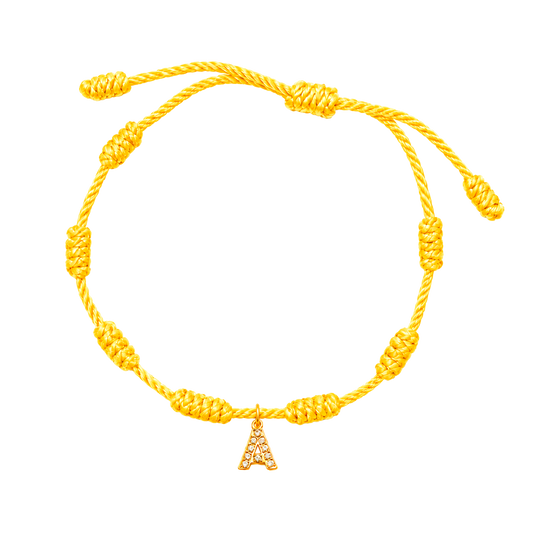 Pulsera 7 Nudos Amarilla Inicial Brillante