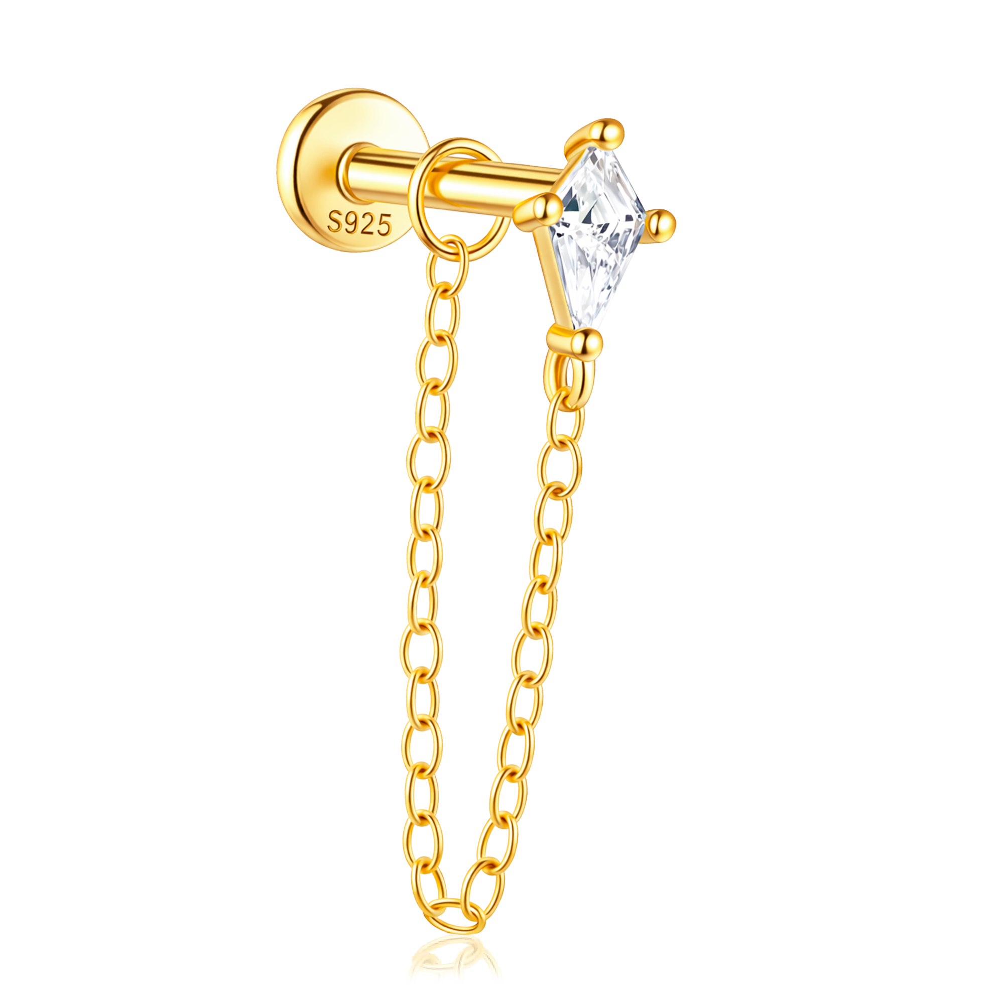 Pendiente Shiny Rombo Cadenita Oro