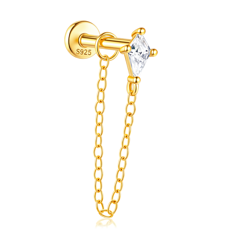 Pendiente Shiny Rombo Cadenita Oro