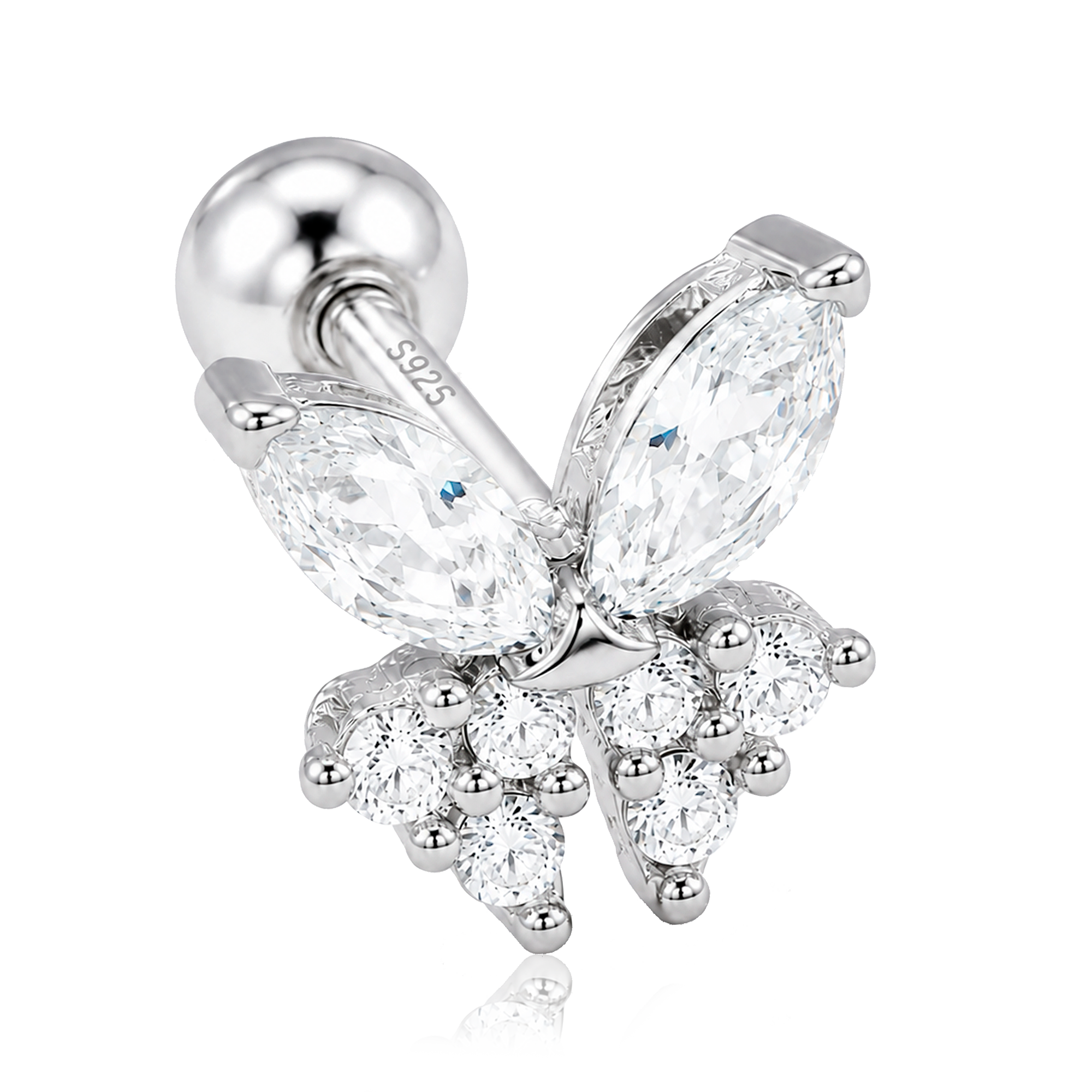 Orecchino farfalla bianco argento