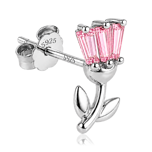 Pendiente Tulipán Rosa Plata