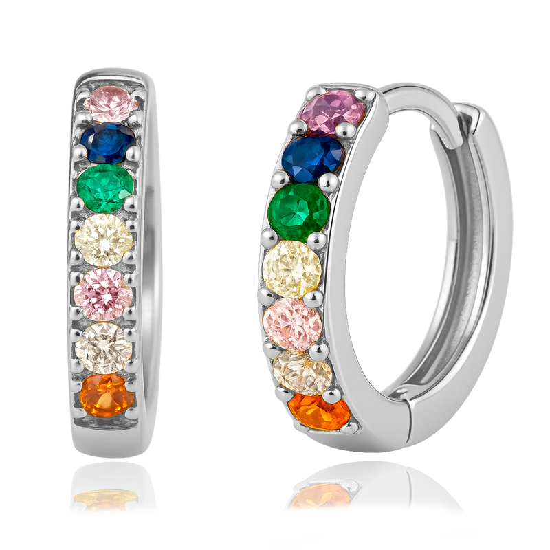 Mini Rainbow Silver Hoops - 7mm 