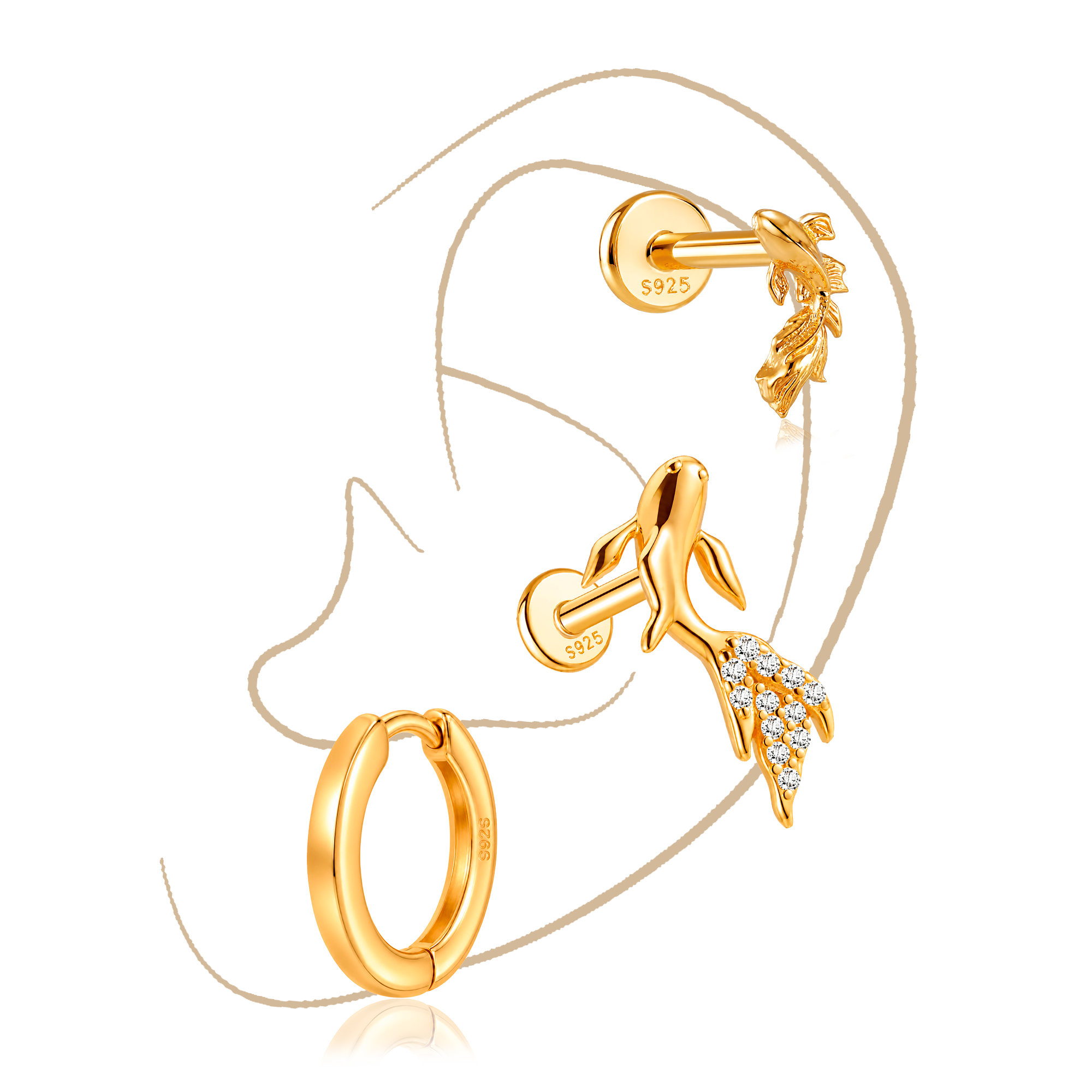 Set Fishy Oro · Plata de ley bañada en oro 18k