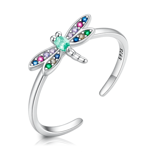 Anillo Colorful Libélula Plata