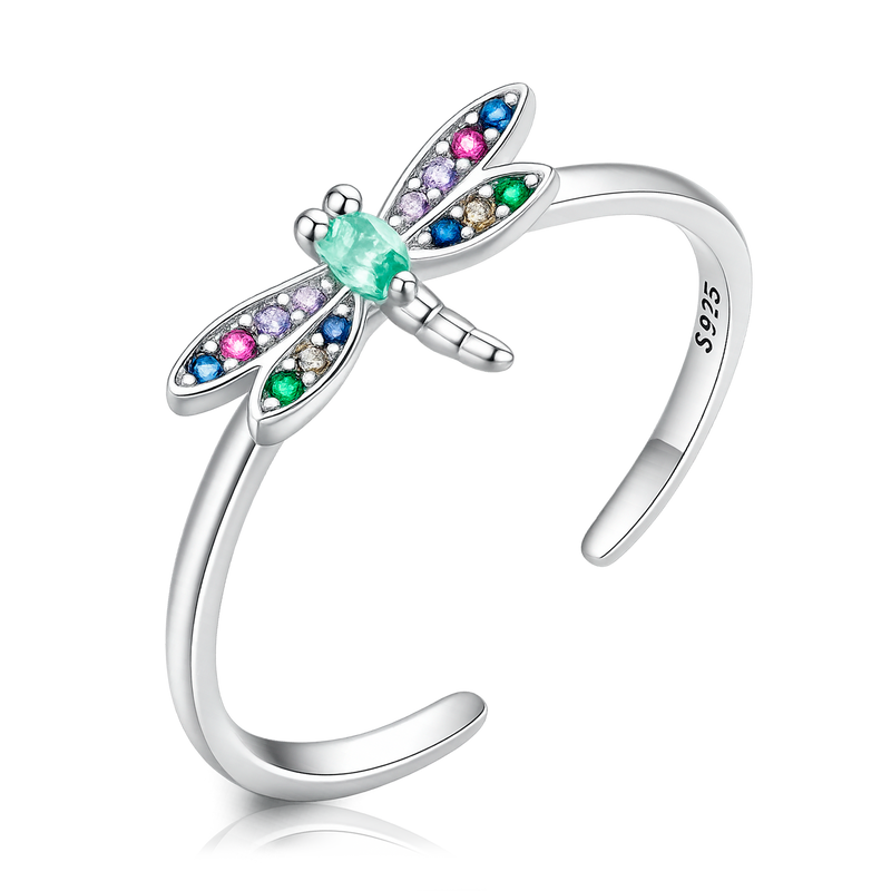 Anillo Colorful Libélula Plata