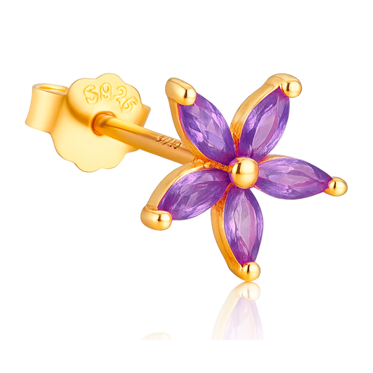 Pendiente Flor Lila Oro