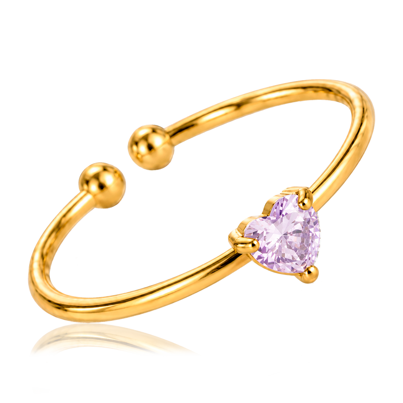Anillo Mini Corazón Lila Pastel Oro