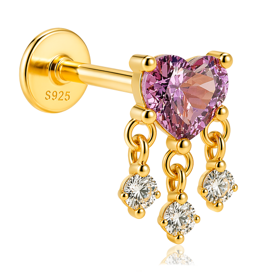 Pendiente Lila Heart Drop Oro