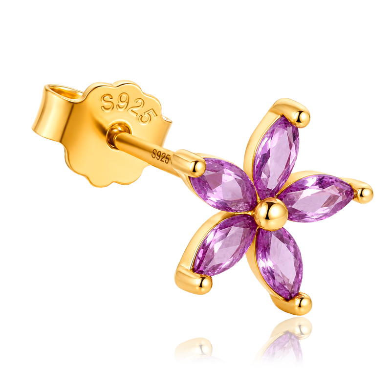Pendiente Flor Lila Oro