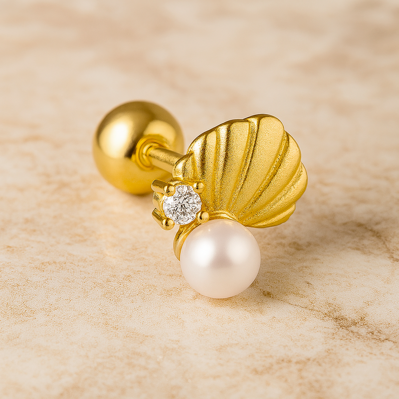 Pendiente Concha y Perlita Oro