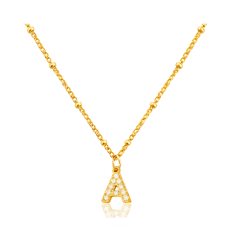 Collar Shiny Inicial Bolitas Oro