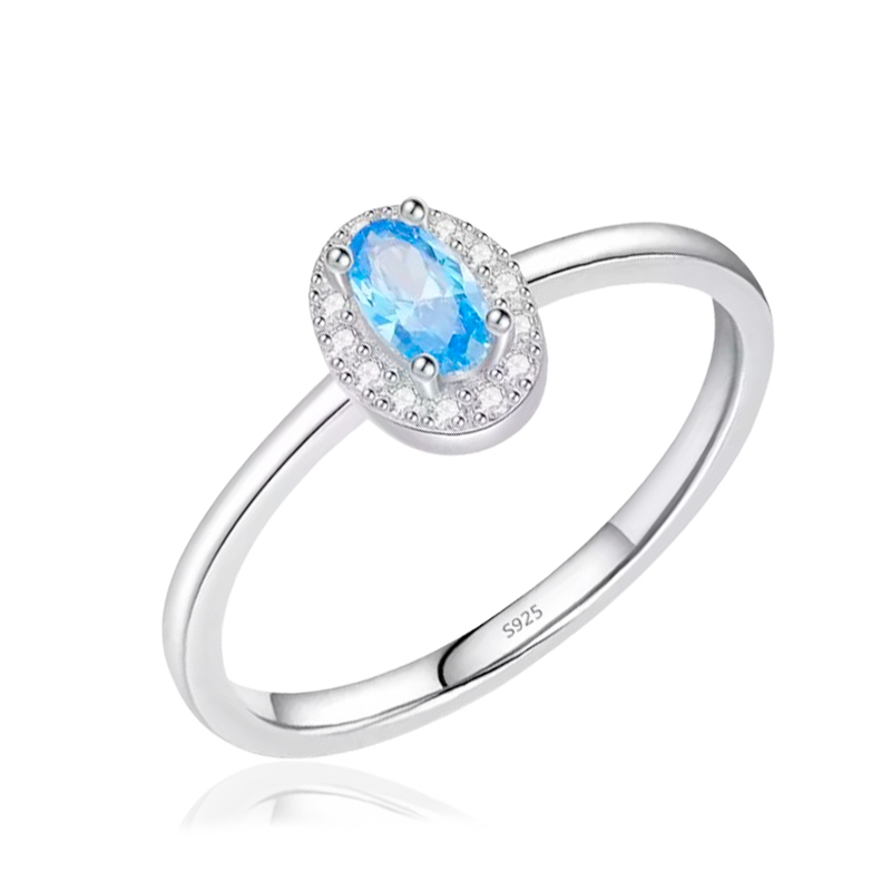 Anillo Mini Oval Celeste Plata