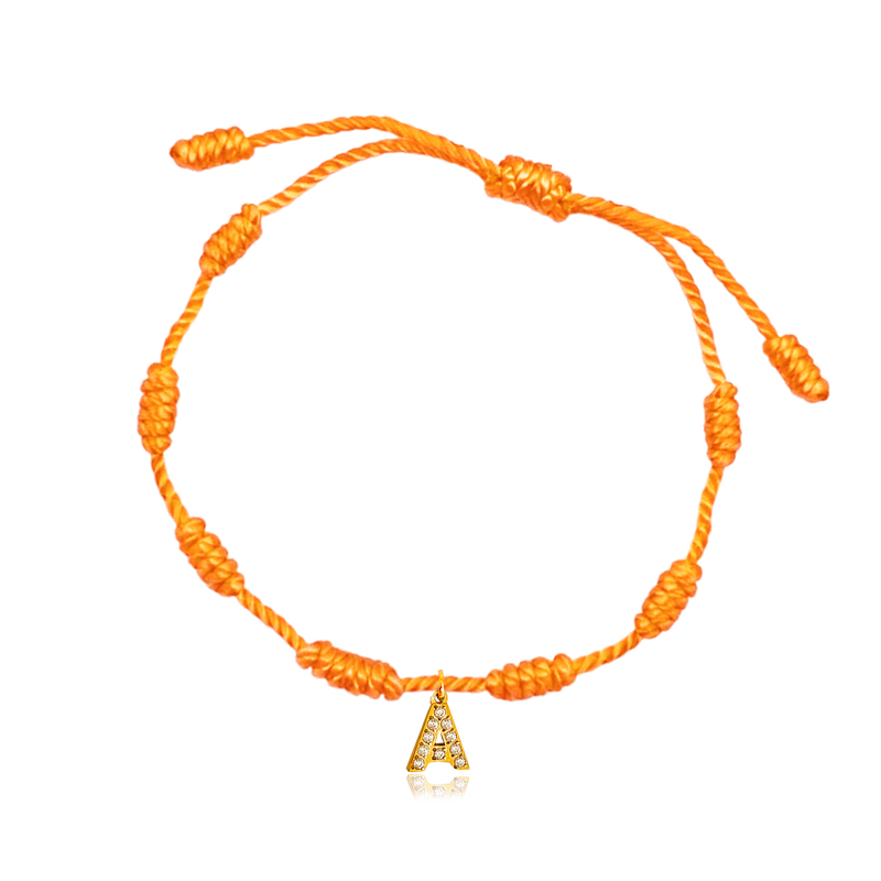 Pulsera 7 Nudos Naranja Inicial Brillante